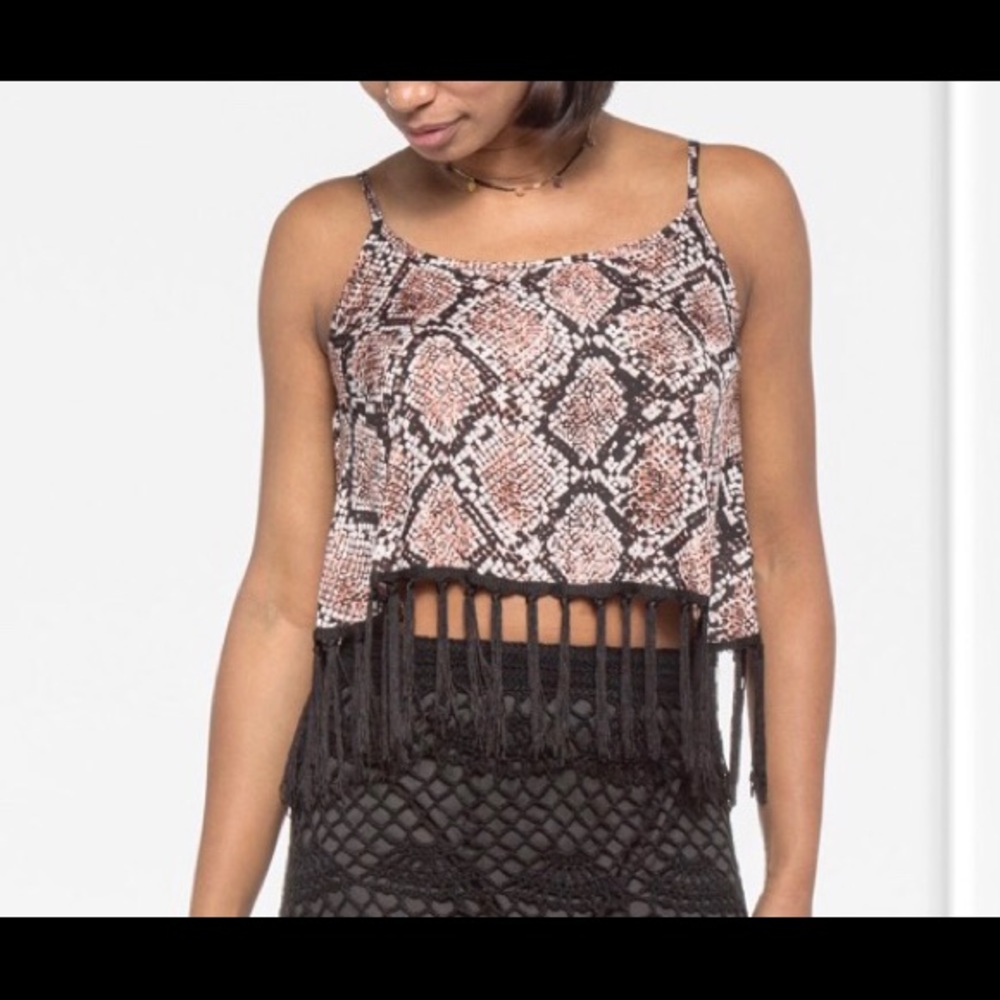 Snake Print Fringe Tank w/Fringe Hem